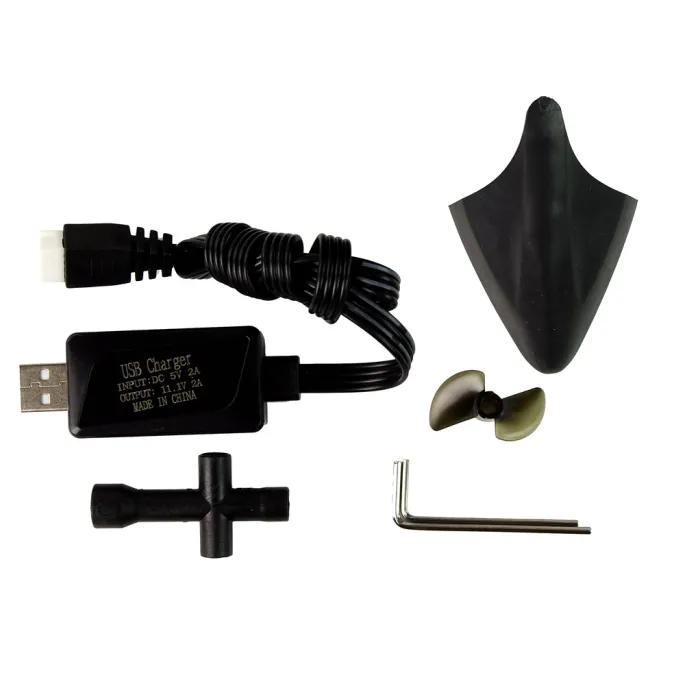 Czarna modelarska motorówka WL916 podczas zakrętu na wodzie