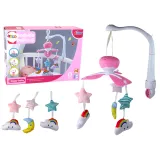 Karuzela łóżeczkowa dla dzieci różowa z pluszowymi maskotkami nieba