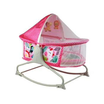 Wielofunkcyjne Łóżeczko Bujaczek 2w1 Mata Dziecięca Dźwięki Wibracje Różowa