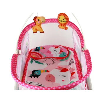 Przenośny bujaczek różowy z motywem zwierzątek do zabawy i snu