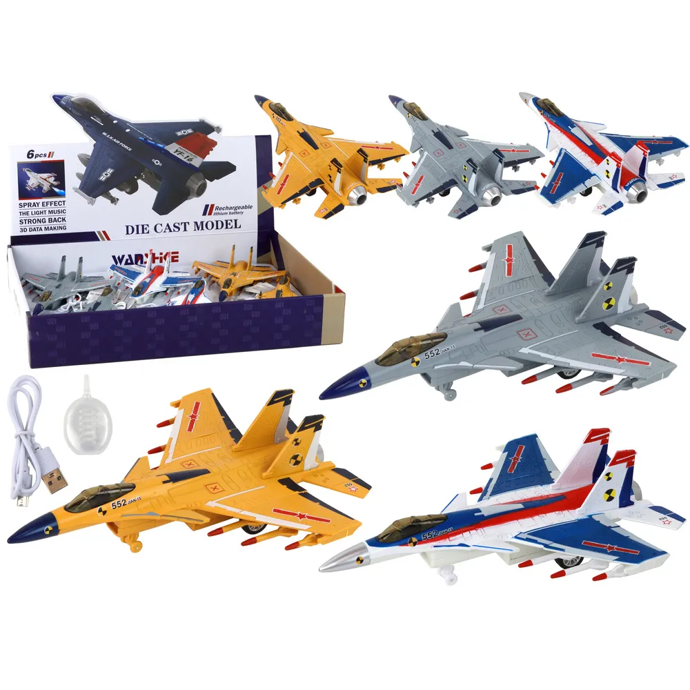 Zabawka samolot z napędem myśliwiec z dźwiękiem i parą wodną