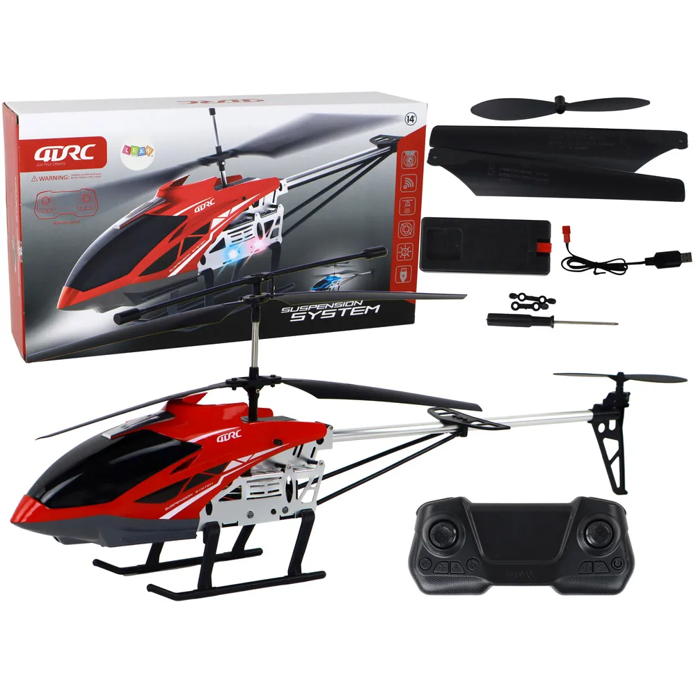 Czerwony helikopter RC 70 cm z pilotem na tle białym