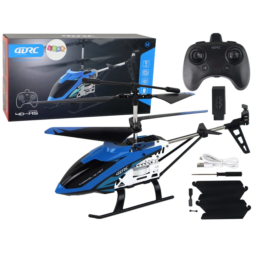 Aluminiowy helikopter RC 2.4G w kolorze niebieskim podczas lotu
