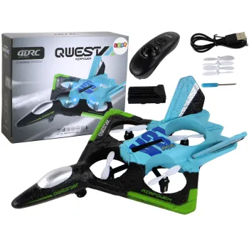 Niebieski samolot RC z kolorowymi światłami podczas lotu