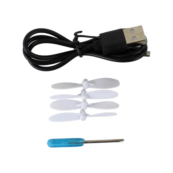 Model samolotu RC z wymiennymi śmigłami, kabel i akumulator w zestawie