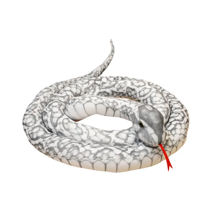 Szary pluszowy wąż o długości 200 cm jako dekoracja pokoju dziecięcego