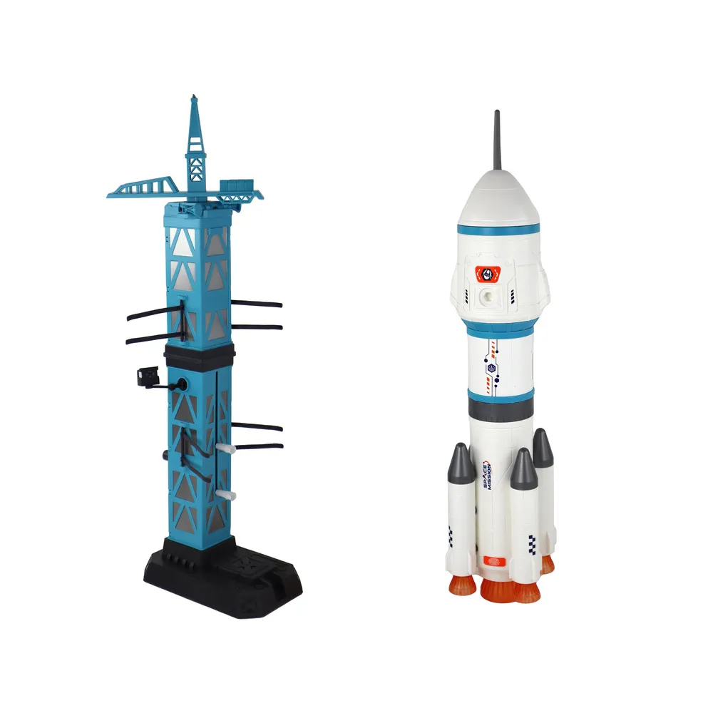 Figurki astronautów i rakieta do kreatywnej zabawy kosmicznej