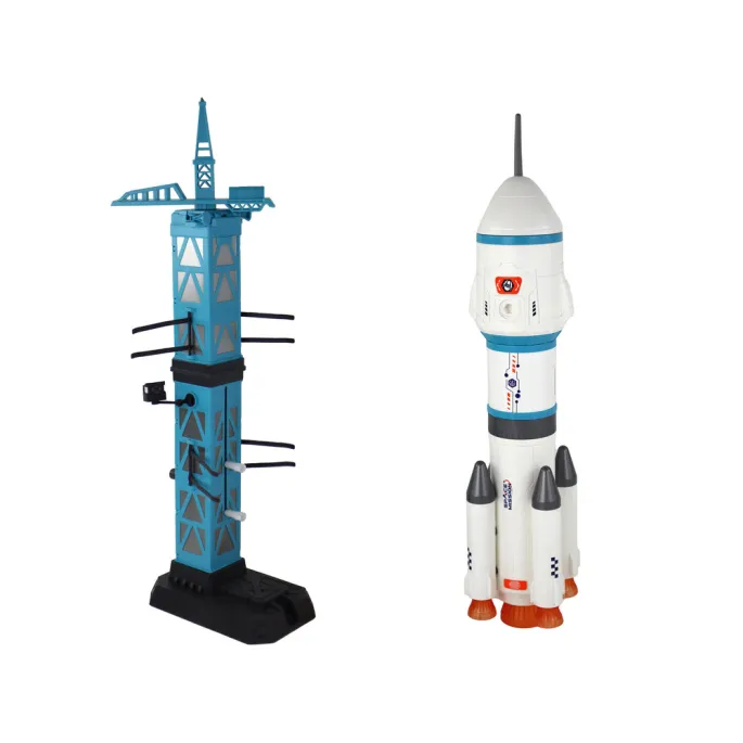 Figurki astronautów i rakieta do kreatywnej zabawy kosmicznej