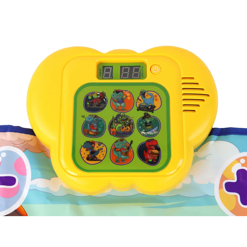 Kolorowa mata do tańca z wyraźnymi dinozaurami i świecącymi polami