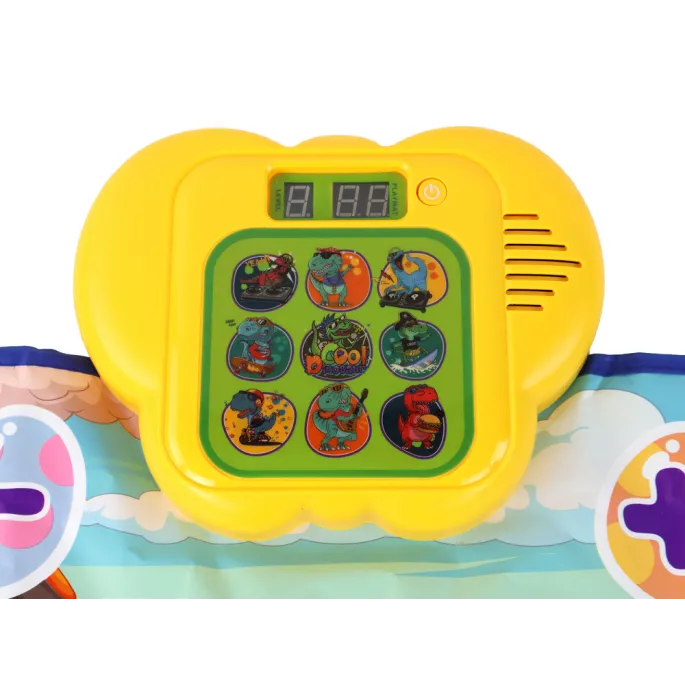 Kolorowa mata do tańca z wyraźnymi dinozaurami i świecącymi polami