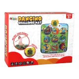 Zbliżenie na świecące kafelki i motyw dinozaurów na macie tanecznej