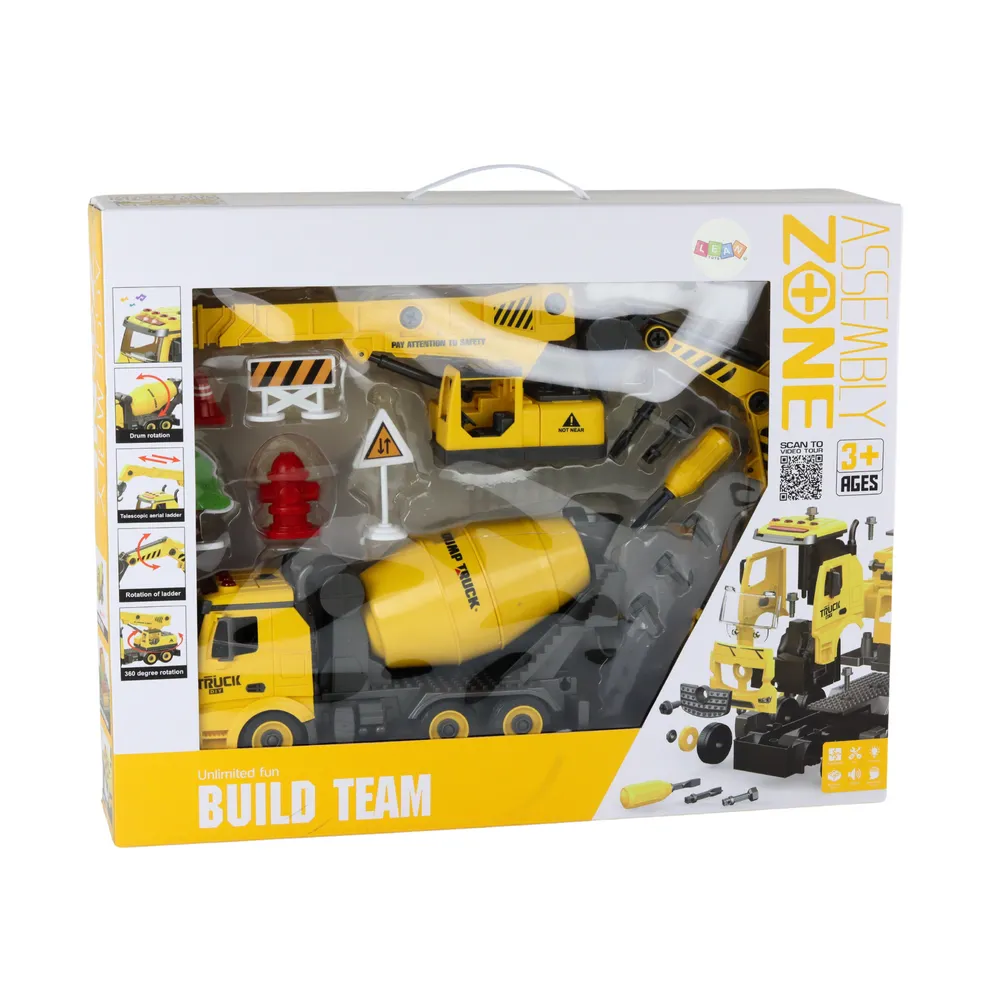 Zabawka budowlana z efektami świetlnymi, dźwiękiem i zestawem znaków drogowych