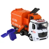 Pomarańczowo-biała śmieciarka edukacyjna z napędem frykcyjnym i śrubokrętem