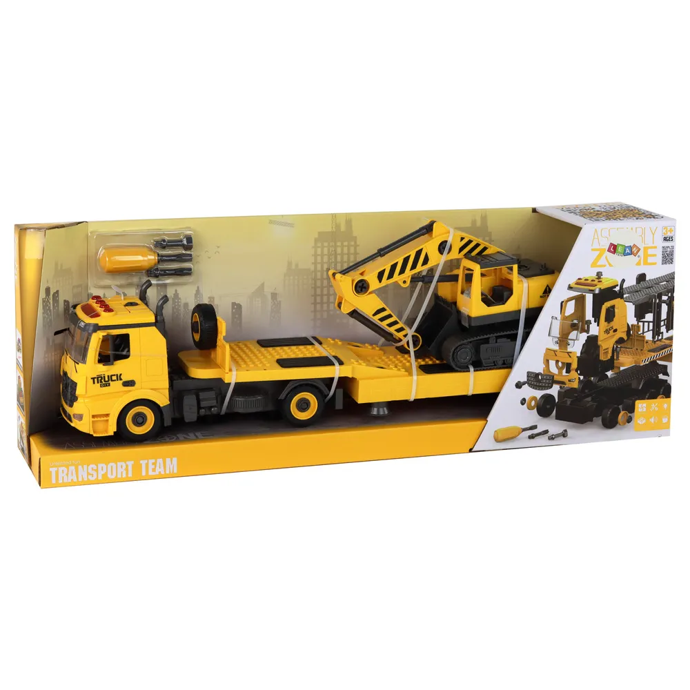 Elementy zestawu laweta do samodzielnego składania dla dzieci