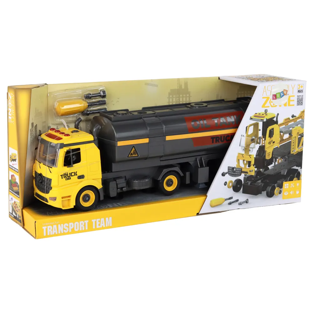 Budowlana cysterna żółta z akcesoriami do skręcania i efektami specjalnymi