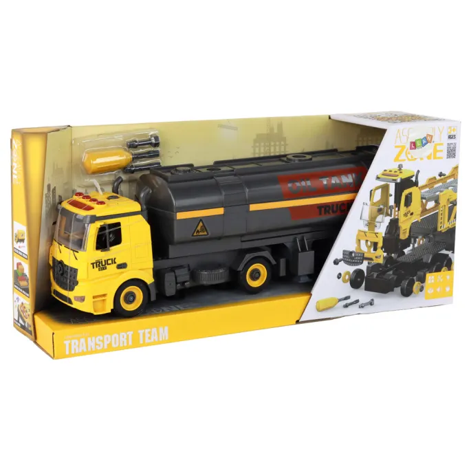 Budowlana cysterna żółta z akcesoriami do skręcania i efektami specjalnymi