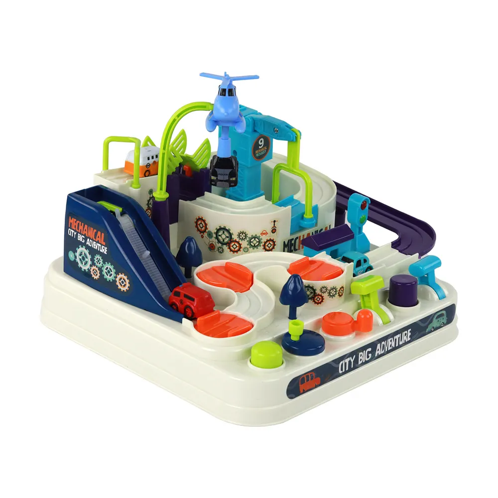 Zabawkowy tor samochodowy z mostami i zjeżdżalniami