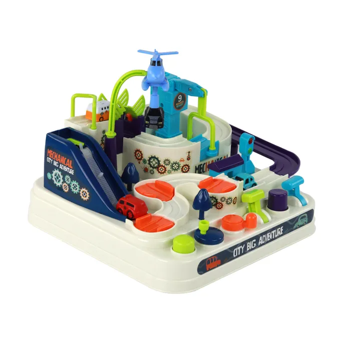 Zabawkowy tor samochodowy z mostami i zjeżdżalniami