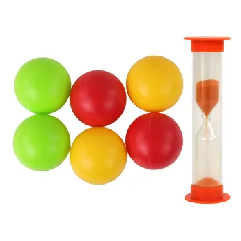 Akcesoria: piłeczki, kubeczki i klepsydra do gry rodzinnej Jelonek