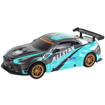 Szybkie sportowe auto zdalnie sterowane ze złotymi felgami z boku