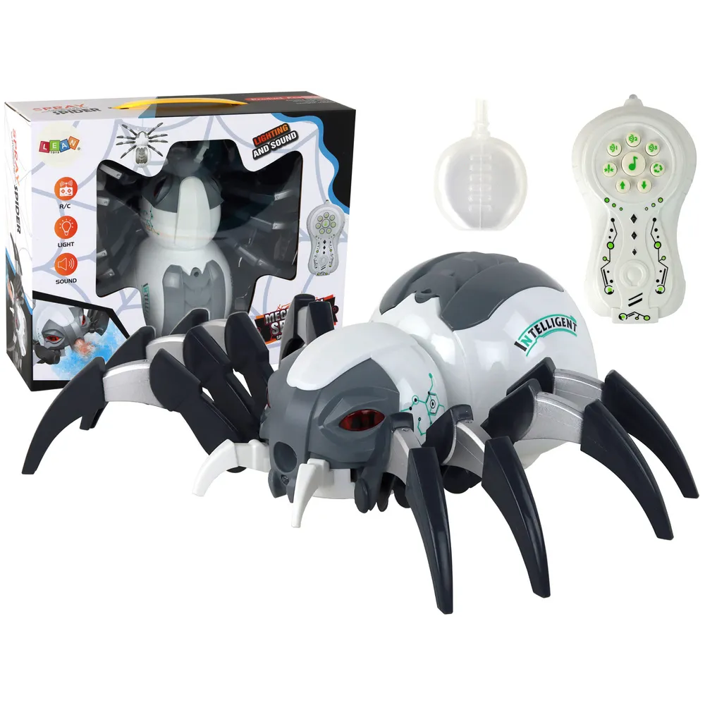 Biało-szary zdalnie sterowany pająk RC prezentowany pod różnym kątem