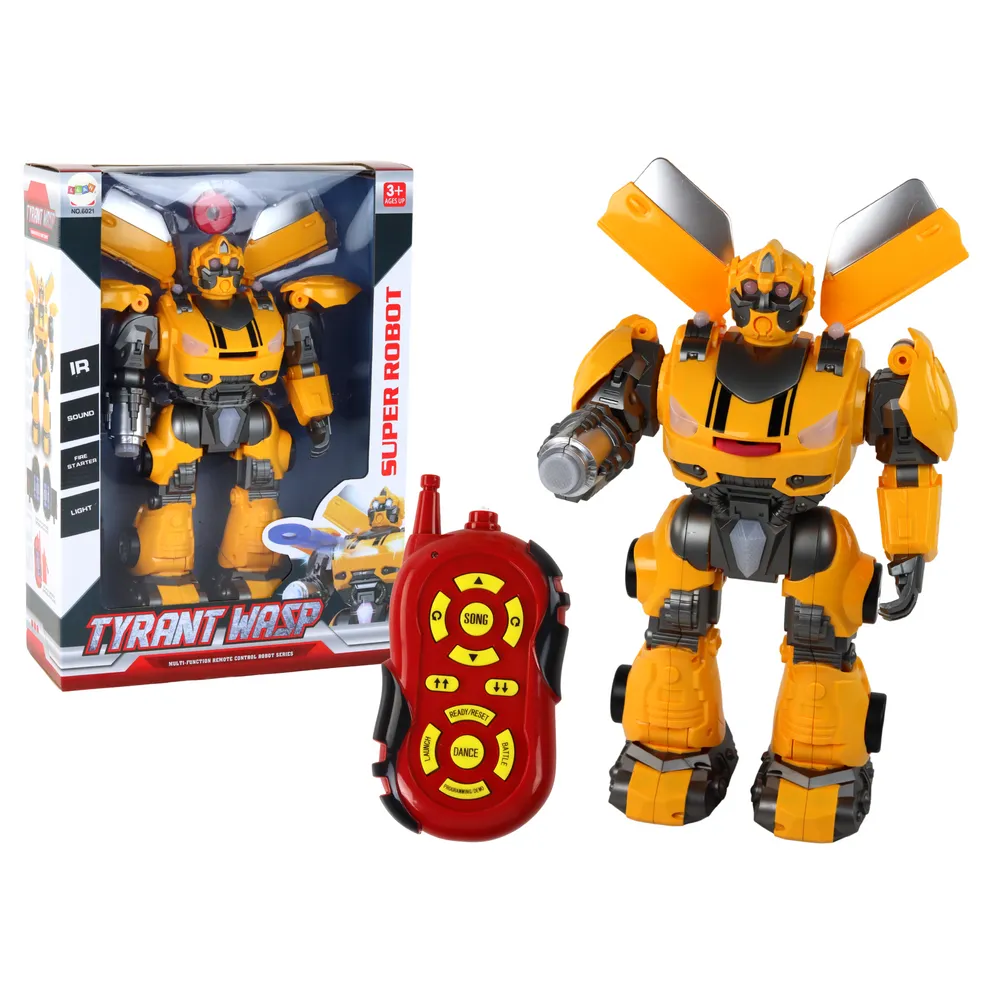 Duży robot zdalnie sterowany R/C w żółtym kolorze z efektami świetlnymi