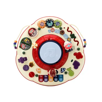 Czerwony stolik z pianinkiem i elementami dźwiękowymi dla dzieci