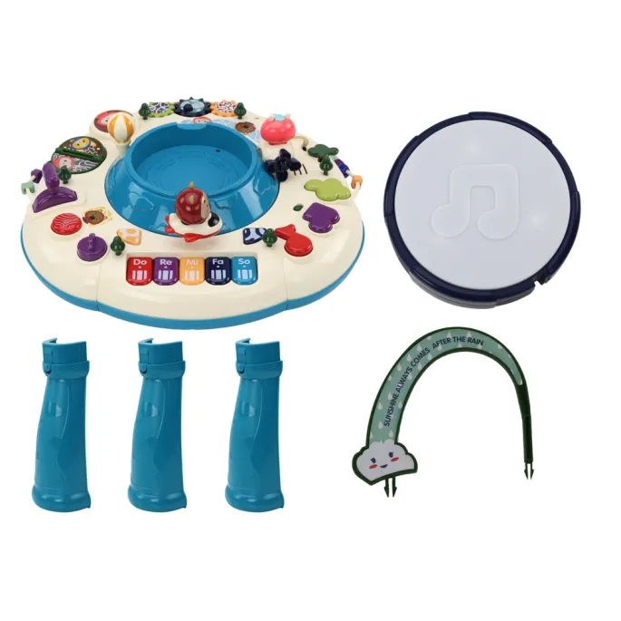 Dziecięcy stolik edukacyjny z efektami świetlno-dźwiękowymi, pianinko i bębenek