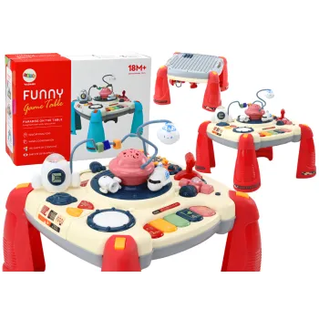 Czerwony interaktywny stoliczek edukacyjny z motywem kosmicznym dla dzieci