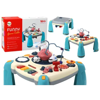 Niebieski interaktywny stoliczek edukacyjny z motywem kosmosu dla dzieci