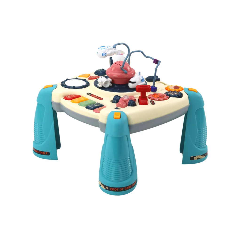 Stolik edukacyjny z karuzelą, sliderem i klockami sensorycznymi