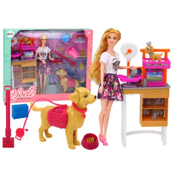 Lalka z pieskami, kotkiem i akcesoriami weterynarza dla dzieci