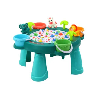 Cztery wędki i stoliczek do interaktywnej zabawy w łowienie ryb