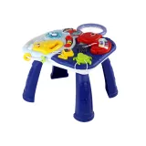 Kolorowy stolik edukacyjny z zegarem i grą w koszykówkę