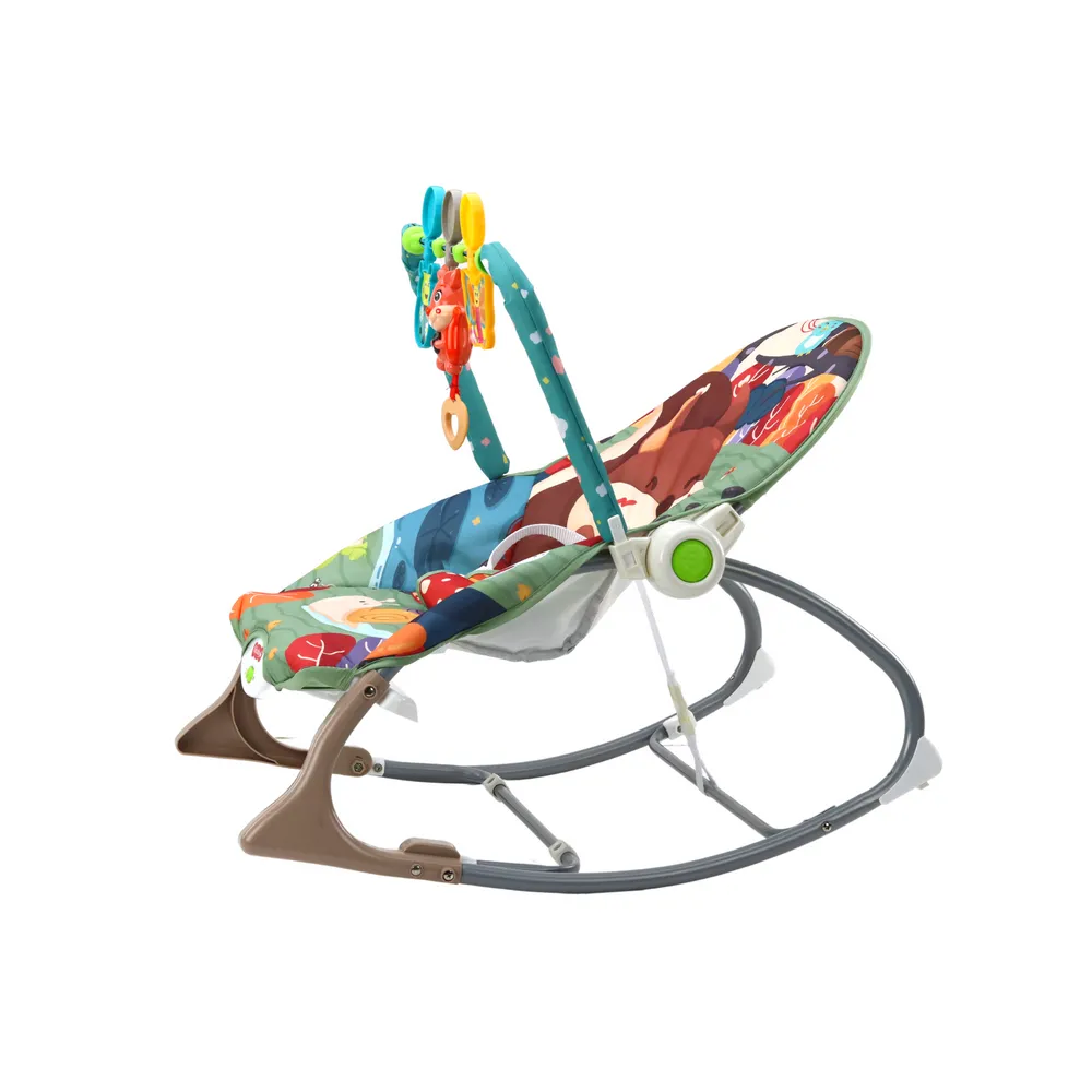 Leżaczek dziecięcy z zawieszkami: lisek, biedronka i motylek