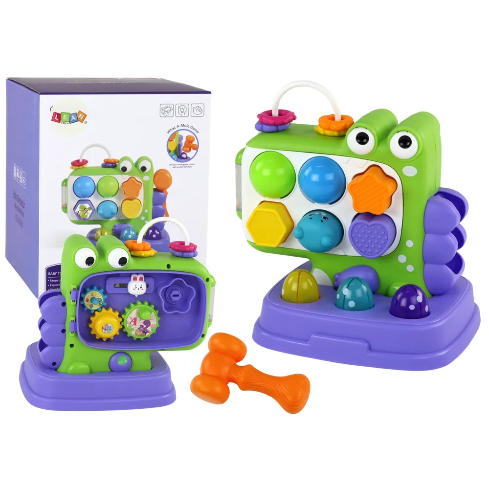 Fioletowy panel edukacyjny dinozaur do gry Whac-A-Mole dla dzieci