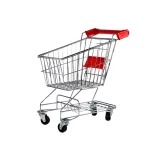 Wózek sklepowy zabawkowy z głębokim koszem i czerwoną rączką dla dzieci