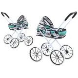 Wózek dla lalek Zebra Turkus z dużymi piankowymi kołami i kolorowym daszkiem