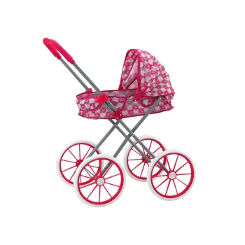 Wózek Dla Lalek Duże Koła Składany Różowy Serduszka