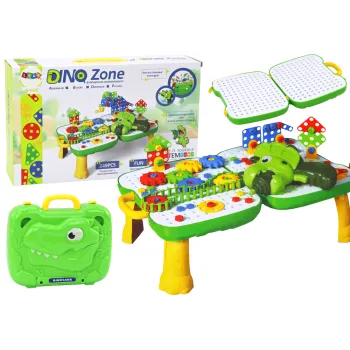 Stolik walizka zestaw DIY dinozaur z wkrętarką i kolorowymi klockami