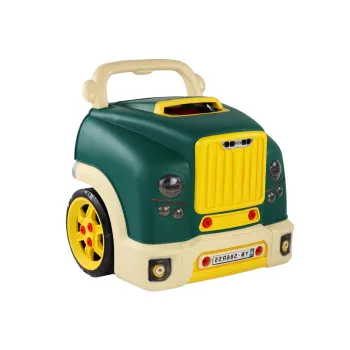 Zielony warsztat ciężarówka do rozkręcania z narzędziami dla dzieci