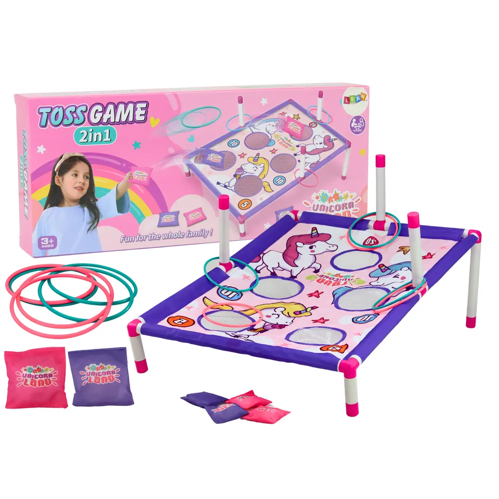 Kolorowa gra zręcznościowa 2w1 z planszą jednorożców i woreczkami do rzucania