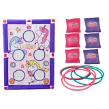 Plansza z motywem jednorożców wraz z obręczami do celowania dla dzieci