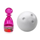 Widok na 6 przezroczystych kręgli i wyprofilowaną kulę do gry