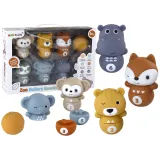 Miękkie kręgle zwierzątka w komplecie dla malucha, widok całości zestawu