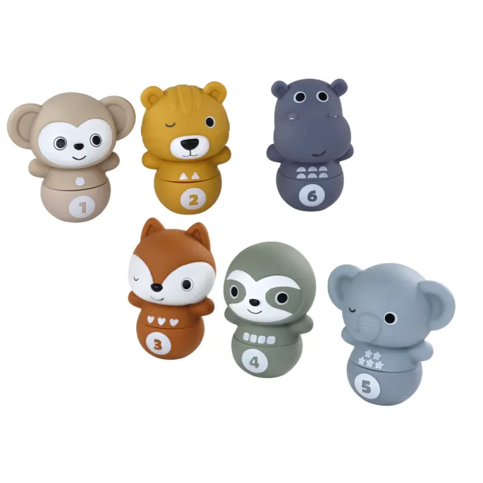 Zestaw 6 miękkich kręgli z motywem kolorowych zwierzątek dla dzieci