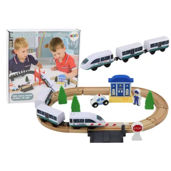 Drewniany tor kolejowy 3,2m z mostem i pociągiem dla dzieci