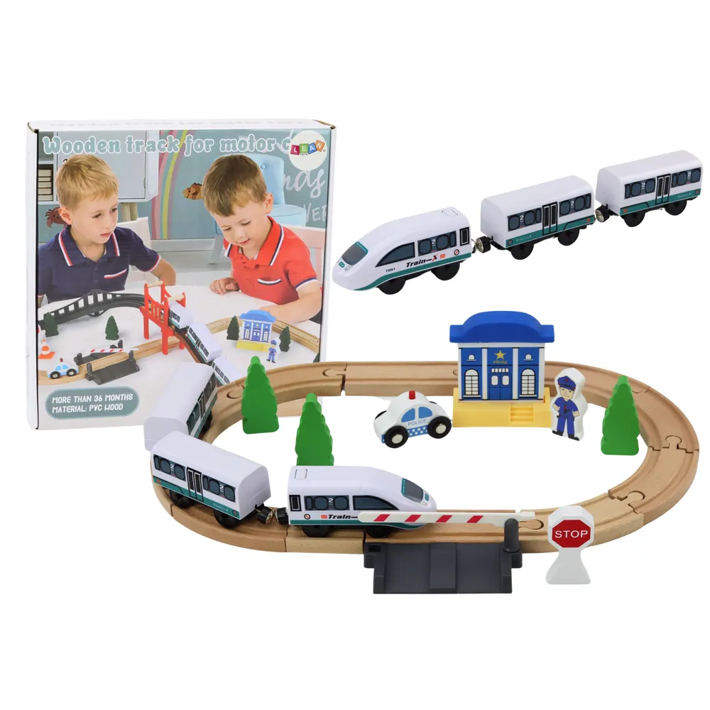 Drewniany tor kolejowy 3,2m z mostem i pociągiem dla dzieci