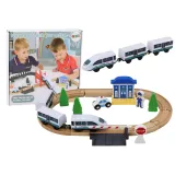 Drewniany tor kolejowy 3,2m z mostem i pociągiem dla dzieci