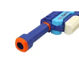 Zbliżenie na detale akumulatorowego karabinu na wodę M416 w odcieniach niebieskiego